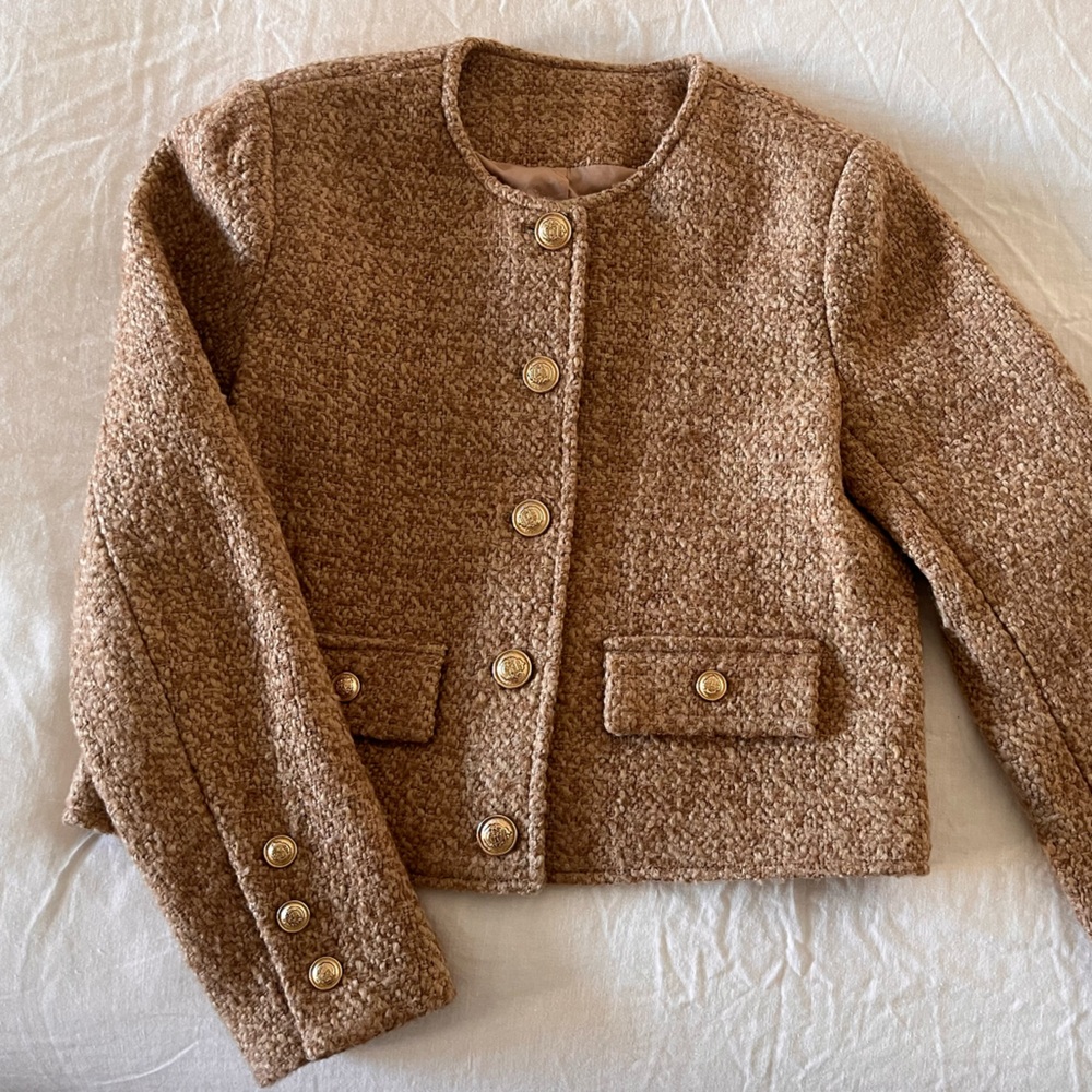 Beige Wool Blend tweed Jacket